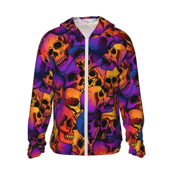 Haiem Skull UPF 50+ Fishing Shirts for Men Long Sleeve UV Sun Protection Hoodie Non-Mask Outdoor Hiking Shirts