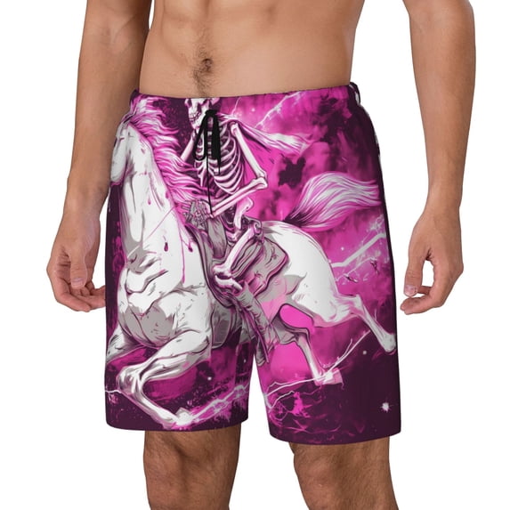 Haiem Skull White Horse Mens Swim Trunks with Compression Liner 2 in 1 Swimming Shorts Stretch Swimwear Quick Dry,Board Shorts-X-Large