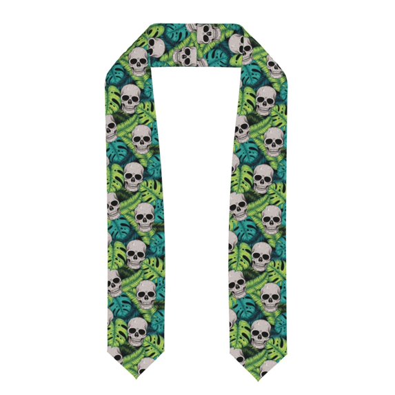 Haiem Skull and Palm Leaves Pattern Graduation Stole 2024 | Premium Satin Sash for Graduation Ceremony