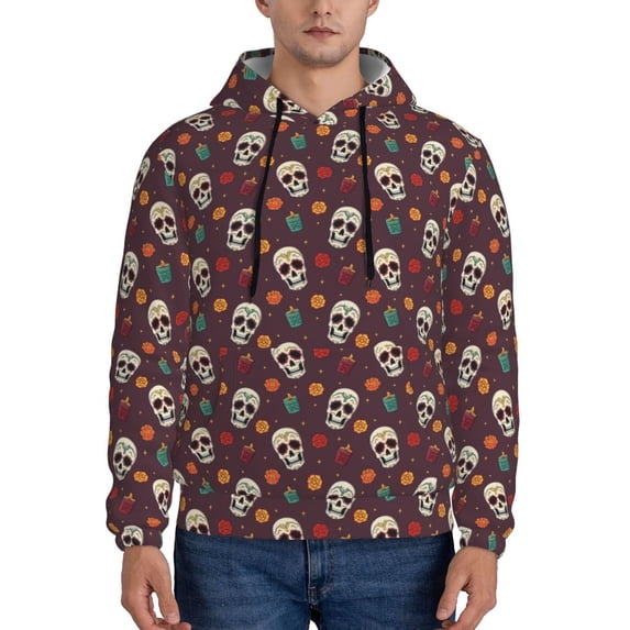 Haiem Skull colorful flower Patterned Men's Hoodie with Kangaroo Pocket - Ideal Pullover Sweatshirt for Daily Wear, Travel, and Home-Large