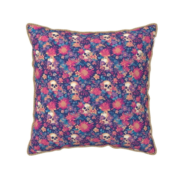 Haiem Skull colorful flower daisy Print Velvet Soft Solid Decorative Square Throw Pillow Covers Set with Elegant Piping Christmas Cushion Case for Sofa Bedroom Car-18"x18"