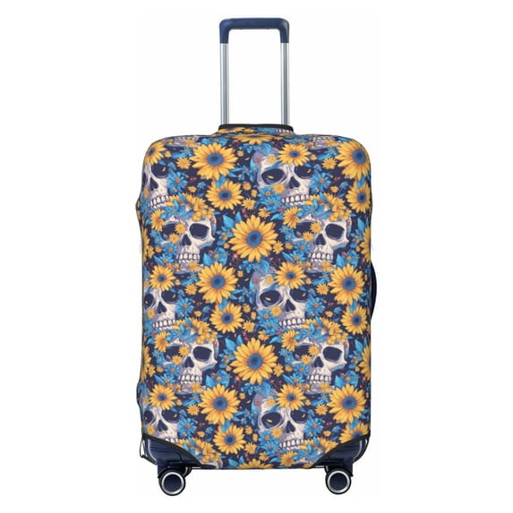 Haiem Skull daisy yellow blue Luggage Cover Printed Suitcase Covers for Luggage Elastic Washable Suitcase Protector Fits 18-32 Inch Luggage-Medium