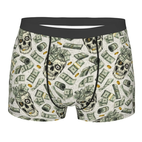 Haiem Skull with Cash Men's Boxer Briefs, Every Day Comfort Stretch Cotton Moisture-Wicking Underwear-Large