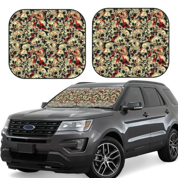 Haiem Skulls1 Car Windshield Sun Shade (2 Pieces) Foldable Windshield Sun Shade Car Accessories for Truck SUV Pickup-Small
