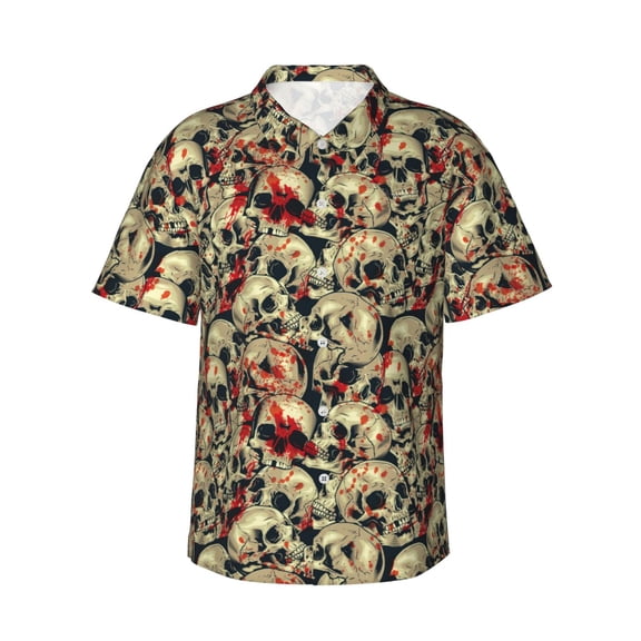 Haiem Skulls1 Printed Hawaiian Shirt for Men - Men’s Casual Beach Summer Shirts - Stretch Fabric with Modern Fit-3X-Large