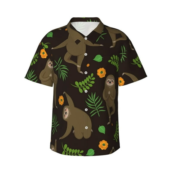 Haiem Sloth Doing Yoga Printed Hawaiian Shirt for Men - Men’s Casual Beach Summer Shirts - Stretch Fabric with Modern Fit-3X-Large