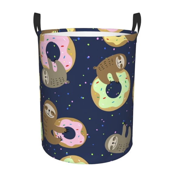 Haiem Sloth with Donuts Laundry Basket, Laundry Hamper, Collapsible Laundry Baskets, Dirty Clothes Hamper, Waterproof with Handles for College Dorm, Family-Medium