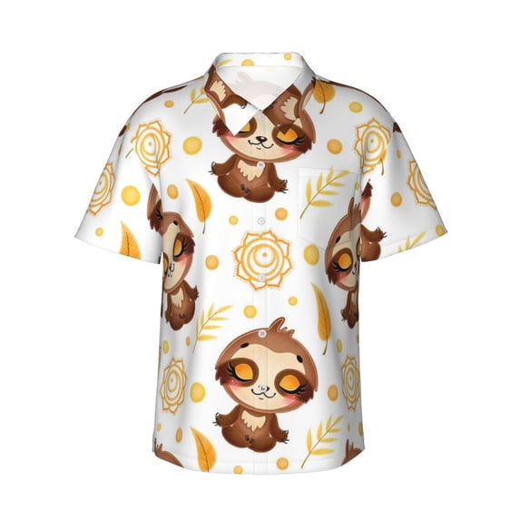 Haiem Sloth Yoga Printed Hawaiian Shirt for Men - Men’s Casual Beach Summer Shirts - Stretch Fabric with Modern Fit-Small