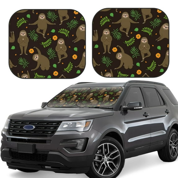 Haiem Sloth Doing Yoga Windshield Sun Shade: Universal Foldable 2-Piece Car Front Window Sunshade - Blocks Uv Rays, And Reduces Heat,Essential Car Accessory Small