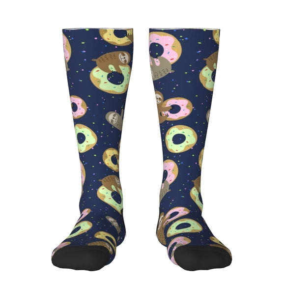 Haiem Sloth with Donuts Socks, Funny Novelty Crazy Design Cotton Socks Sports Socks Knee High Socks For Men, Women,1Pairs - Gift For Working Friends