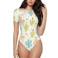 thumbnail image 1 of Haiem Snake And Cactus Women's Crew Neck Short Sleeve Bodysuit Tops Stretchy Slim Basic-Medium, 1 of 9
