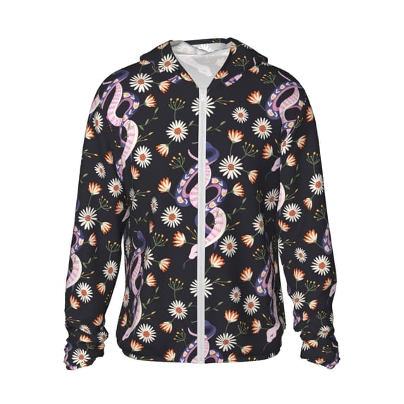 Haiem Snake And Floral1 UPF 50+ Fishing Shirts for Men Long Sleeve UV Sun Protection Hoodie Non-Mask Outdoor Hiking Shirts