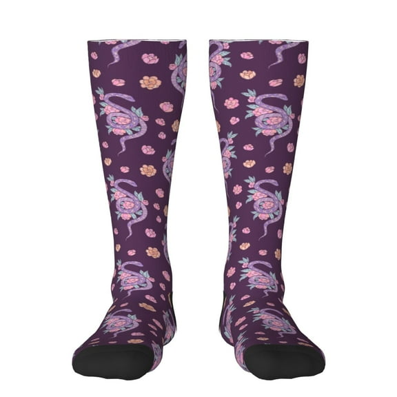 Haiem Snake And Flower Socks, Funny Novelty Crazy Design Cotton Socks Sports Socks Knee High Socks For Men, Women,1Pairs - Gift For Working Friends