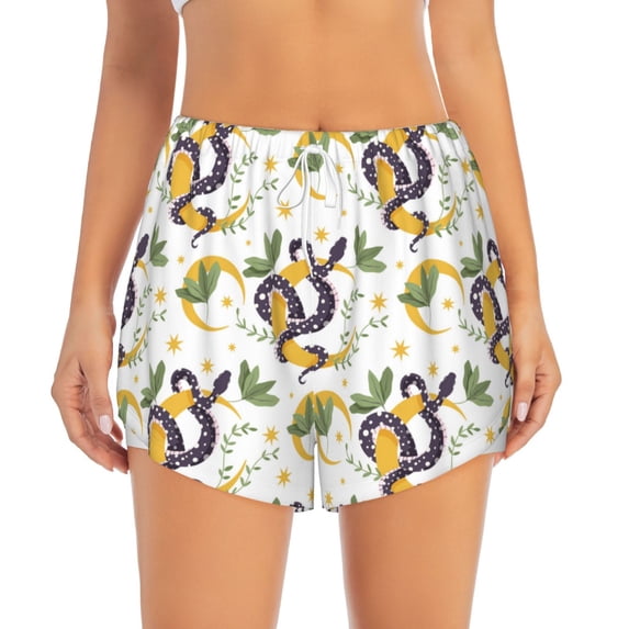 Haiem Snake And Moon Women's 2 in 1 Running Shorts - Lightweight Athletic Workout Gym Yoga Breathable Sports Shorts Liner with Phone Pockets-XX-Large