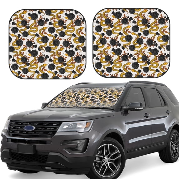Haiem Snake And Rose Car Windshield Sun Shade (2 Pieces) Foldable Windshield Sun Shade Car Accessories for Truck SUV Pickup-Small