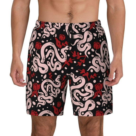 Haiem Snake And Rose Mens Swim Trunks with Compression Liner 2 in 1 Swimming Shorts Stretch Swimwear Quick Dry,Board Shorts-X-Large