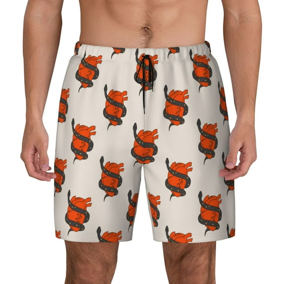 Haiem Snake Around Heart Mens Swim Trunks with Compression Liner 2 in 1 Swimming Shorts Stretch Swimwear Quick Dry,Board Shorts-3X-Large
