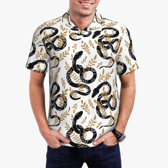 Haiem Snake Pattern Mens Polo Shirts Quick Dry Short Sleeve Golf T Shirt Performance Moisture Wicking Casual Workout-3X-Large