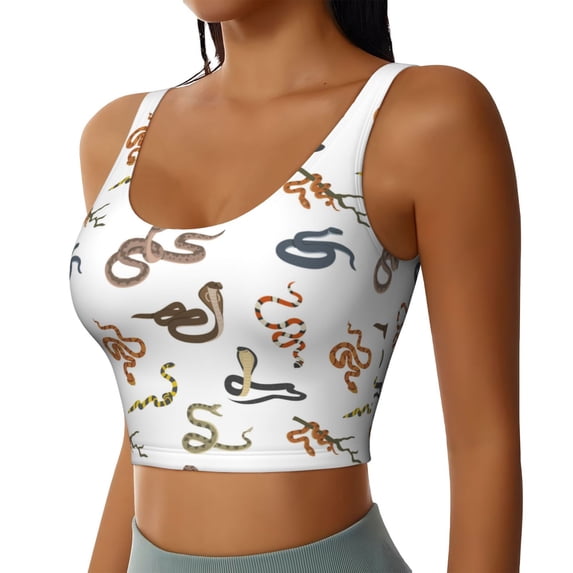 Haiem Snake Pattern Womens Sports Bra - U Neck Padded Low Impact Yoga Bra Workout Crop Top Gym Moisture-Wicking Workout Vest -Large
