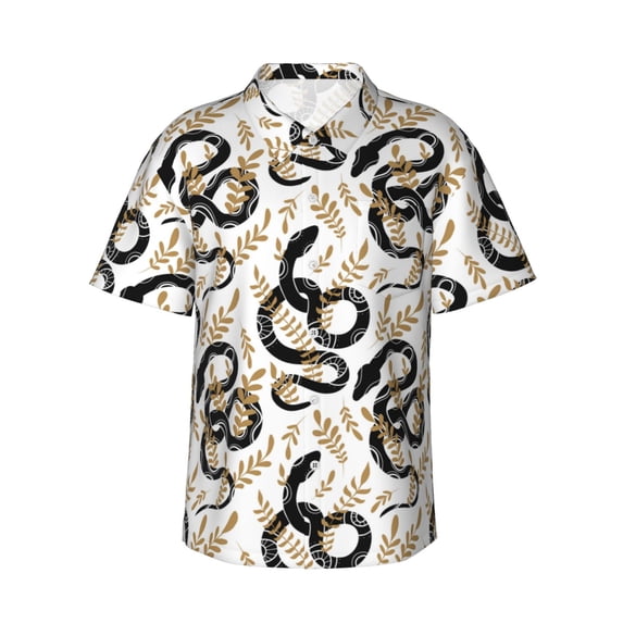 Haiem Snake Printed Hawaiian Shirt for Men - Men’s Casual Beach Summer Shirts - Stretch Fabric with Modern Fit-Small