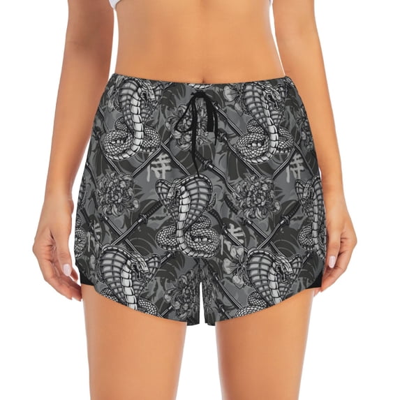 Haiem Snake Women's 2 in 1 Running Shorts - Lightweight Athletic Workout Gym Yoga Breathable Sports Shorts Liner with Phone Pockets-Small