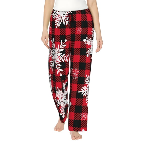 Haiem Snowflakes On A Buffalo Plaid Women's Pajama Pants Ultra Lightweight Pjs Bottoms Sleepwear Bottom Pants With Pocket Drawstring-X-Large
