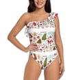 thumbnail image 1 of Haiem Snowflakes Santa Claus Women's One Piece Swimsuits Tummy Control One Shoulder Bathing Suits Ruffle Swimwear-Small, 1 of 8