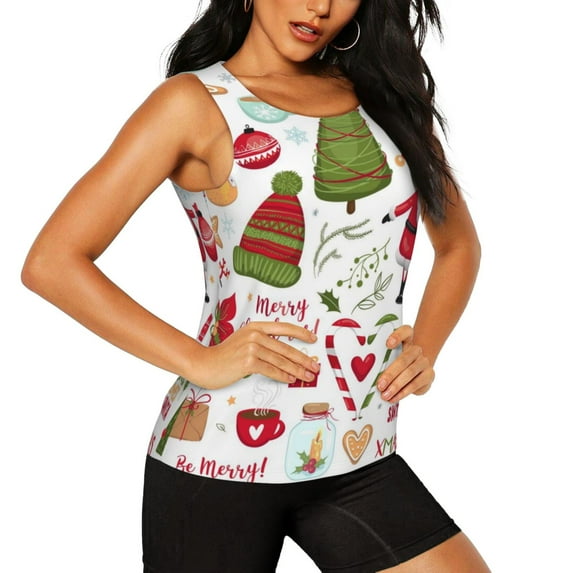 Haiem Snowflakes Santa Claus Workout Tank Tops for Women, Athletic Sports Slim-Fit Tank Tops, Compression Sleeveless Dry Fit Shirts,Athletic Shirt-