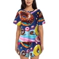 thumbnail image 1 of Haiem Space Colorful Donut Pattern Pajama Set for Women 2 Piece Lounge Set Short Sleeve Tops and Shorts Soft Sleepwear-XX-Large, 1 of 7