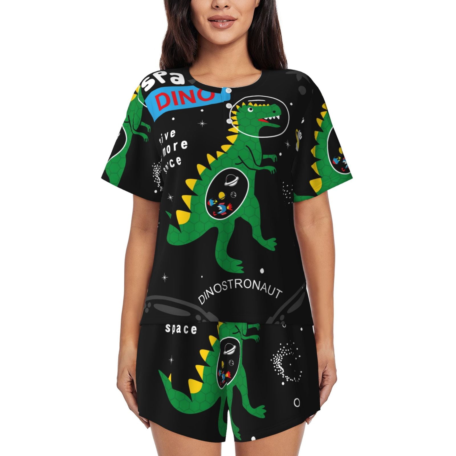 Neon Dino Bamboo Pajama Set main image 1