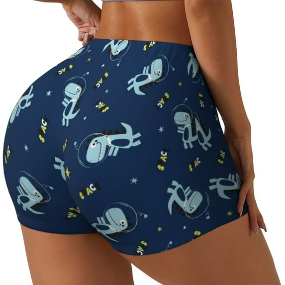 Haiem Space Dinosaur No Front Seam Biker Shorts for Women Yoga Workout Gym Bike Shorts with Tummy Control Moisture-Wicking-