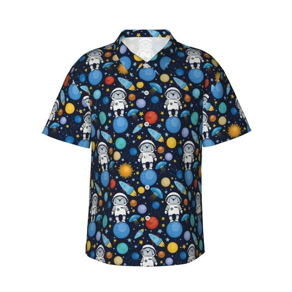 Haiem Space Dog Printed Hawaiian Shirt for Men - Men’s Casual Beach Summer Shirts - Stretch Fabric with Modern Fit-Small