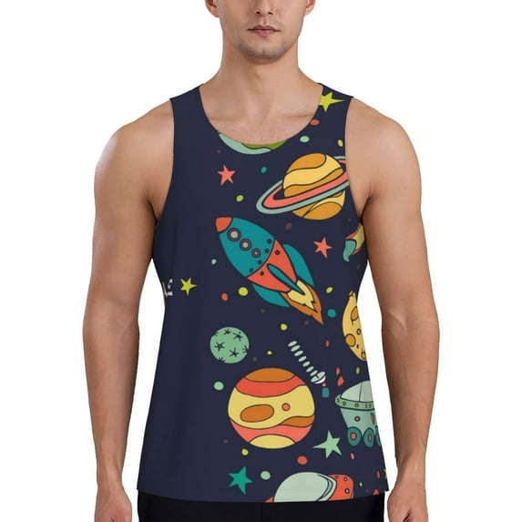 Haiem Space Men Workout Tank Top Gym Bodybuilding Sleeveless Muscle T Shirts Athletic Tank Breathable Workout Shirt-X-Large
