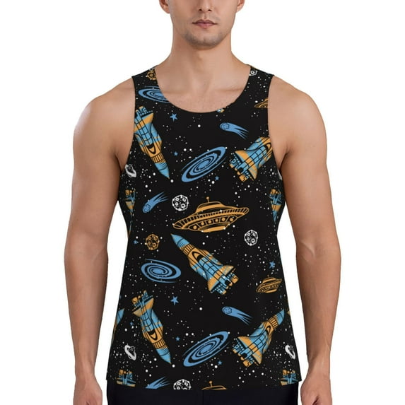 Haiem Space Rocket Men Workout Tank Top Gym Bodybuilding Sleeveless Muscle T Shirts Athletic Tank Breathable Workout Shirt-Medium