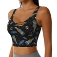 thumbnail image 1 of Haiem Space Rocket Pattern Womens Sports Bra - U Neck Padded Low Impact Yoga Bra Workout Crop Top Gym Moisture-Wicking Workout Vest -Medium, 1 of 9