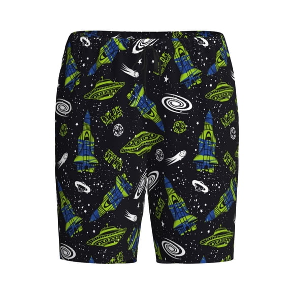 Haiem Space Rockets Men's Pajama Short with Soft Woven Cotton Elastic Waistband Sleep Short-3X-Large