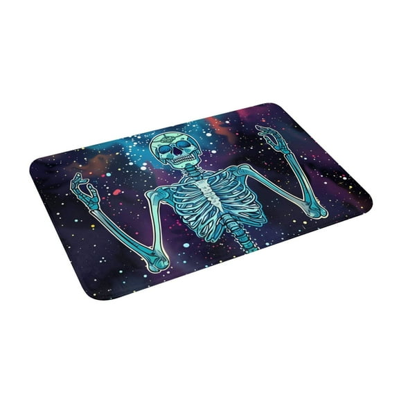 Haiem Space Skeleton Meditation Front Door Mat Indoor Outdoor Entrance, Waterproof All-Season, All-Weather Doormat, Durable Flannel Fabric, Fade Resistant, Low Profile, 16x24in