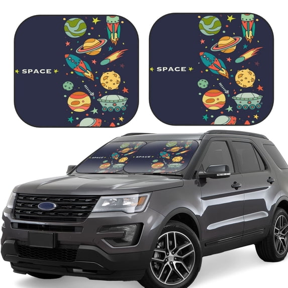 Haiem Space Car Windshield Sun Shade (2 Pieces) Foldable Windshield Sun Shade Car Accessories for Truck SUV Pickup-Small