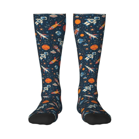 Haiem Spaceships And Stars In Outer Space Socks, Funny Novelty Crazy Design Cotton Socks Sports Socks Knee High Socks For Men, Women,1Pairs - Gift For Working Friends