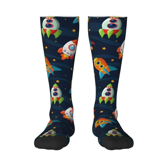 Haiem Spaceships and Stars Socks, Funny Novelty Crazy Design Cotton Socks Sports Socks Knee High Socks For Men, Women,1Pairs - Gift For Working Friends