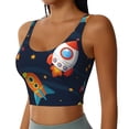 thumbnail image 1 of Haiem Spaceships and Stars Pattern Womens Sports Bra - U Neck Padded Low Impact Yoga Bra Workout Crop Top Gym Moisture-Wicking Workout Vest -Medium, 1 of 9