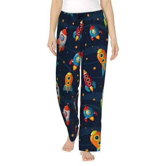 Haiem Spaceships and Stars Women's Pajama Pants Ultra Lightweight Pjs Bottoms Sleepwear Bottom Pants With Pocket Drawstring-Large