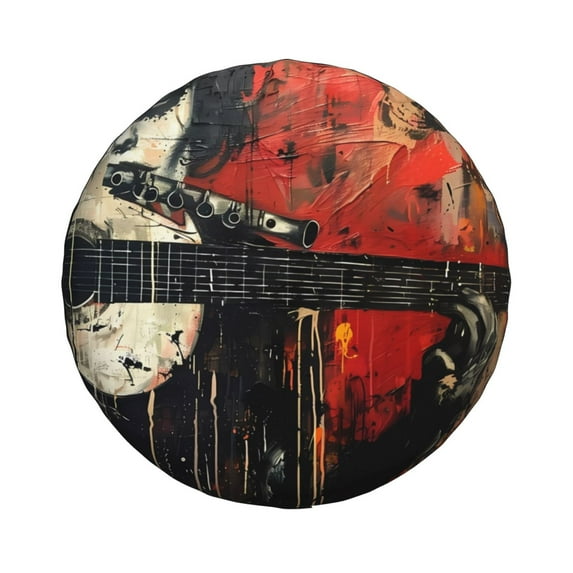 Haiem Spare Tire Cover , Wheel Cover with Abstract Skull Guitar Art printed, Camper Spare Tire Cover Fit for Jeep Wrangler Rv SUV Truck Travel Trailer-17 inch