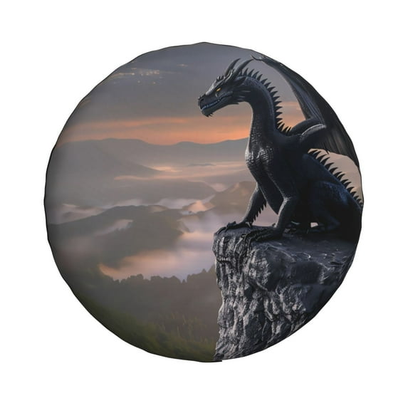 Haiem Spare Tire Cover , Wheel Cover with Black Dragon Cliff Dawn printed, Camper Spare Tire Cover Fit for Jeep Wrangler Rv SUV Truck Travel Trailer-15 inch