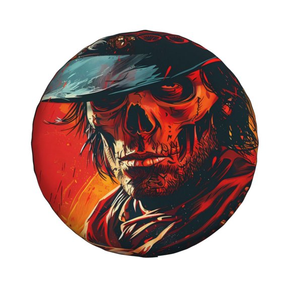 Haiem Spare Tire Cover , Wheel Cover with 60s Western Skull Cowboy printed, Camper Spare Tire Cover Fit for Jeep Wrangler Rv SUV Truck Travel Trailer-17 inch