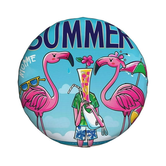 Haiem Spare Tire Cover , Wheel Cover with Beach Flamingo Trio printed, Camper Spare Tire Cover Fit for Jeep Wrangler Rv SUV Truck Travel Trailer-14 inch