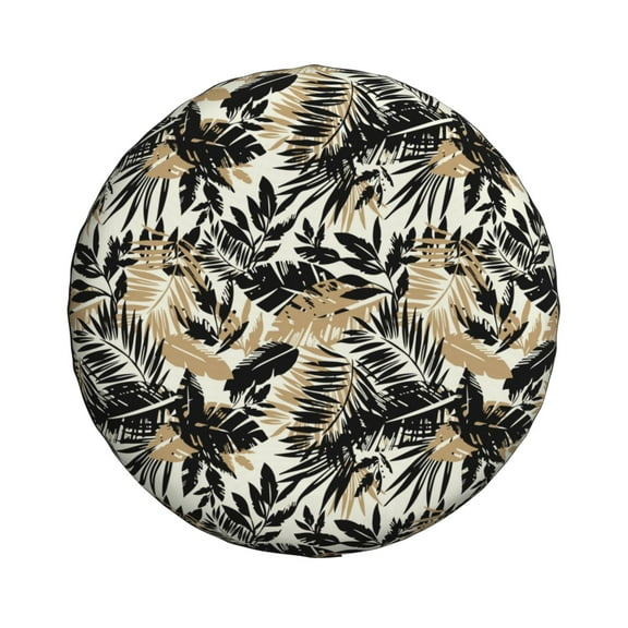 Haiem Spare Tire Cover , Wheel Cover with Black Palm Leaves printed, Camper Spare Tire Cover Fit for Jeep Wrangler Rv SUV Truck Travel Trailer-14 inch