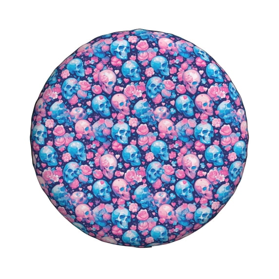 Haiem Spare Tire Cover , Wheel Cover with Blue Flower Skull printed, Camper Spare Tire Cover Fit for Jeep Wrangler Rv SUV Truck Travel Trailer-17 inch