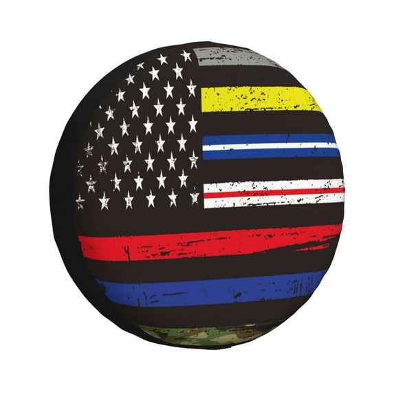 Haiem Spare Tire Cover , Wheel Cover with First Responder American Flag printed, Camper Spare Tire Cover Fit for Jeep Wrangler Rv SUV Truck Travel Trailer-15 inch