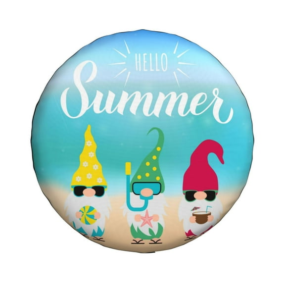 Haiem Spare Tire Cover , Wheel Cover with Hello Summer Gnome 1 printed, Camper Spare Tire Cover Fit for Jeep Wrangler Rv SUV Truck Travel Trailer-14 inch